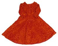 Červeno-tmavooranžové vzorované sametovo/manšestrové šaty 