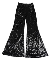 Černé tylové flitrové flare podšité kalhoty H&M