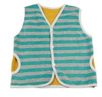 Šedo-modrozelená pruhovaná sametová propínací podšitá vesta