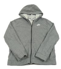 Šedá melírovaná propínací mikina s logem a kapucí Nike