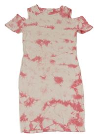 Bílo-růžové batikované žebrované šaty s volnými rameny RESERVED