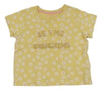 Šafránové květované tričko s nápisy PRIMARK