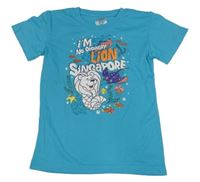 Azurové tričko s mořskými živočichy a nápisy 