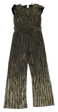 Černo-zlatý plisovaný kalhotový slavnostní overal s volánky George