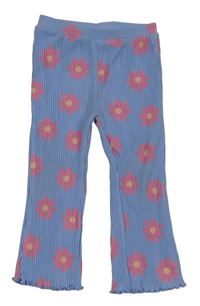 Modrofialové květované žebrované legíny Matalan