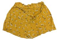 Okrové květované lehké kraťasy s páskem zn. Primark