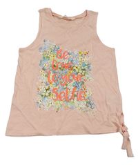 Růžový top s květinami a nápisem H&M