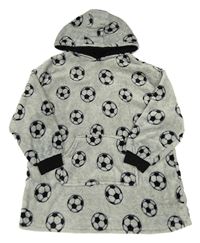Šedá melírovaná chlupatá oversize mikina s kapucí a fotbalovými míči Primark