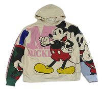 Béžovo-světlemodro-zelená mikina s Mickeym a kapucí H&M