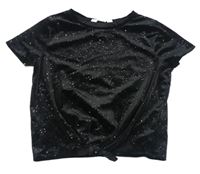 Černé třpytivé sametové crop tričko s uzlem H&M