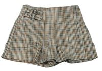Béžovo-černo-hnědé kostkované sukňové kraťasy Zara
