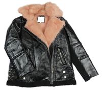 Černá koženková zateplená bunda s kožešinou - křivák River Island
