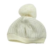 Smetanová třpytivá pletená čepice s bambulí