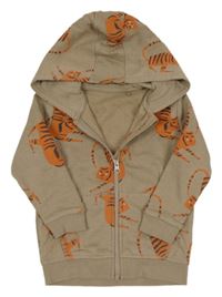 Hnědá propínací mikina s tygry a kapucí George