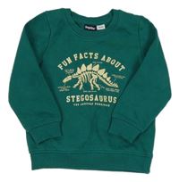 Zelená mikina s kostrou dinosaura a nápisem Lupilu