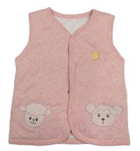 Růžová melírovaná  tepláková zateplená vesta s medvědem a ovcí