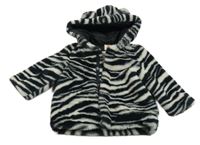 Světlešedo-černá vzorovaná kožešinová zateplená bunda s kapucí Hema