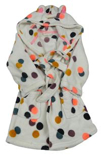 Bílý puntíkatý chlupatý župan s kapucí Hema