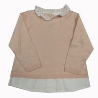 Růžový svetr s límečkem s madeirou a halenkou H&M