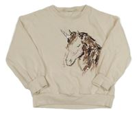 Krémová mikina s jednorožcem s flitry Next