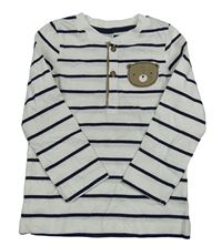 Bílo-tmavomodré pruhované triko s medvědem C&A