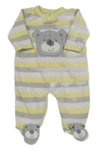 Žluto-šedo-bílý pruhovaný fleecový overal s medvědem Early Days