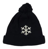 Tmavomodrá pletená čepice s vločkou a bambulí