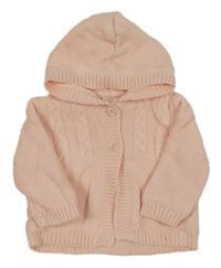 Růžový propínací svetr s kapucí Miniclub