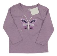 Nové - Levandulové melírované triko s motýly Topomini
