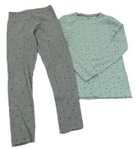 2set - Zelenošedé květované žebrované triko + šedé legíny Yigga
