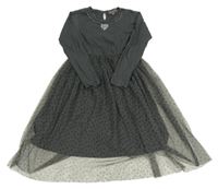 Tmavošedé bavlněno/tylové šaty s kamínky