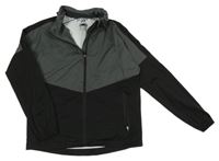 Tmavošedo-černá šusťáková bunda s ukrývací kapucí