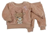 2set - Starorůžová chlupatá mikina se srnkou + tepláky Dopodopo