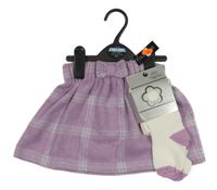 Nové - 2set - Levandulovo-bílo-světlemodrá kostkovaná sukně + smetanové punčocháče Dunnes