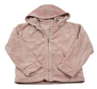 Starorůžová žebrovaná plyšová propínací mikina s kapucí Nutmeg