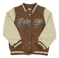 Hnědo-béžová baseballová mikina s nápisem