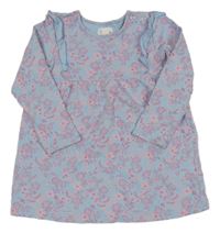 Světlemodrá květovaná tepláková šatová tunika s volány Impidimpi