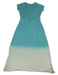 Modrozeleno-světlezeleno-bílé pruhované bavlněné maxi šaty C&A