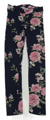 Tmavomodré květované legíny H&M