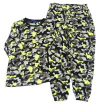 Šedo-černo-neonové army chlupaté pyžamo 