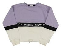 Lila-bílá crop mikina s černým pruhem H&M
