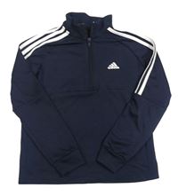 Tmavomodrá sportovní funkční mikina s pruhy a logem Adidas