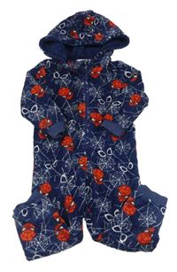 Tmavomodro-červená chlupatá kombinéza se Spidermanem a kapucí M&S