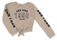 Pudrová crop mikina s nápisy a uzlem H&M