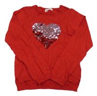 Červený lehký svetr se srdcem z flitrů H&M