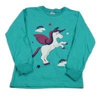 Zelené pyžamové triko s jednorožcem 