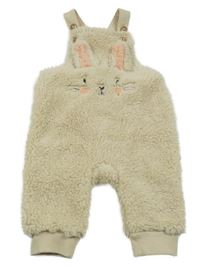 Béžové chlupaté podšité laclové tepláky s králíkem Topomini