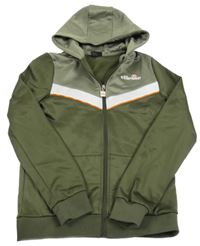 Khaki sportovní propínací mikina s logem a kapucí Ellesse