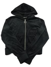 Černá sametová crop propínací mikina s kapucí H&M