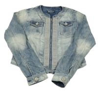 Modrá melírovaná crop riflová bunda s kamínky Next